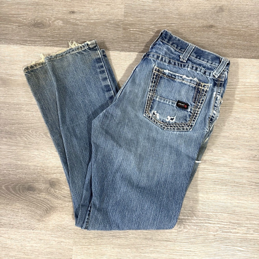 Ariat M4 FR Fire Resistant Relaxed Fit Bootcut Hvy‎ Distressed Jeans Men's 35x33